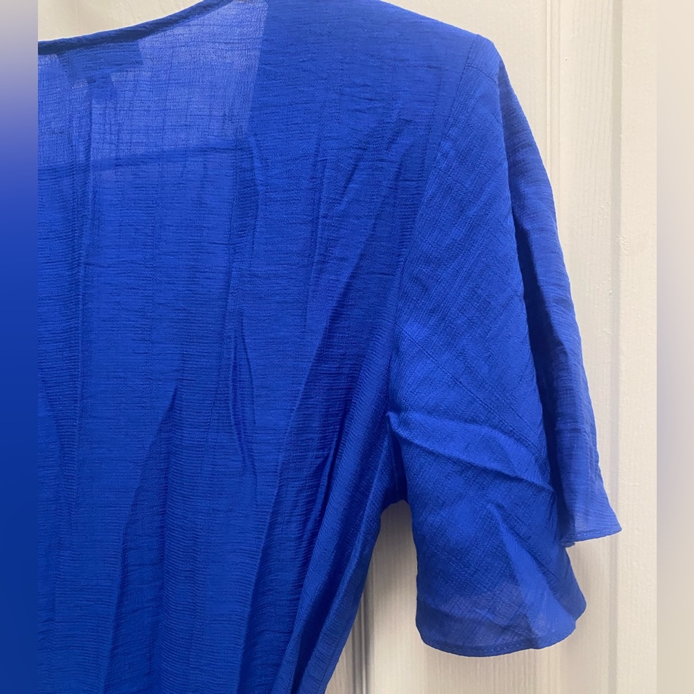 SOLD! Topshop Royal Blue V-Neck Wrap Tie Riffle Mini Dress 6 - Picture 11 of 13